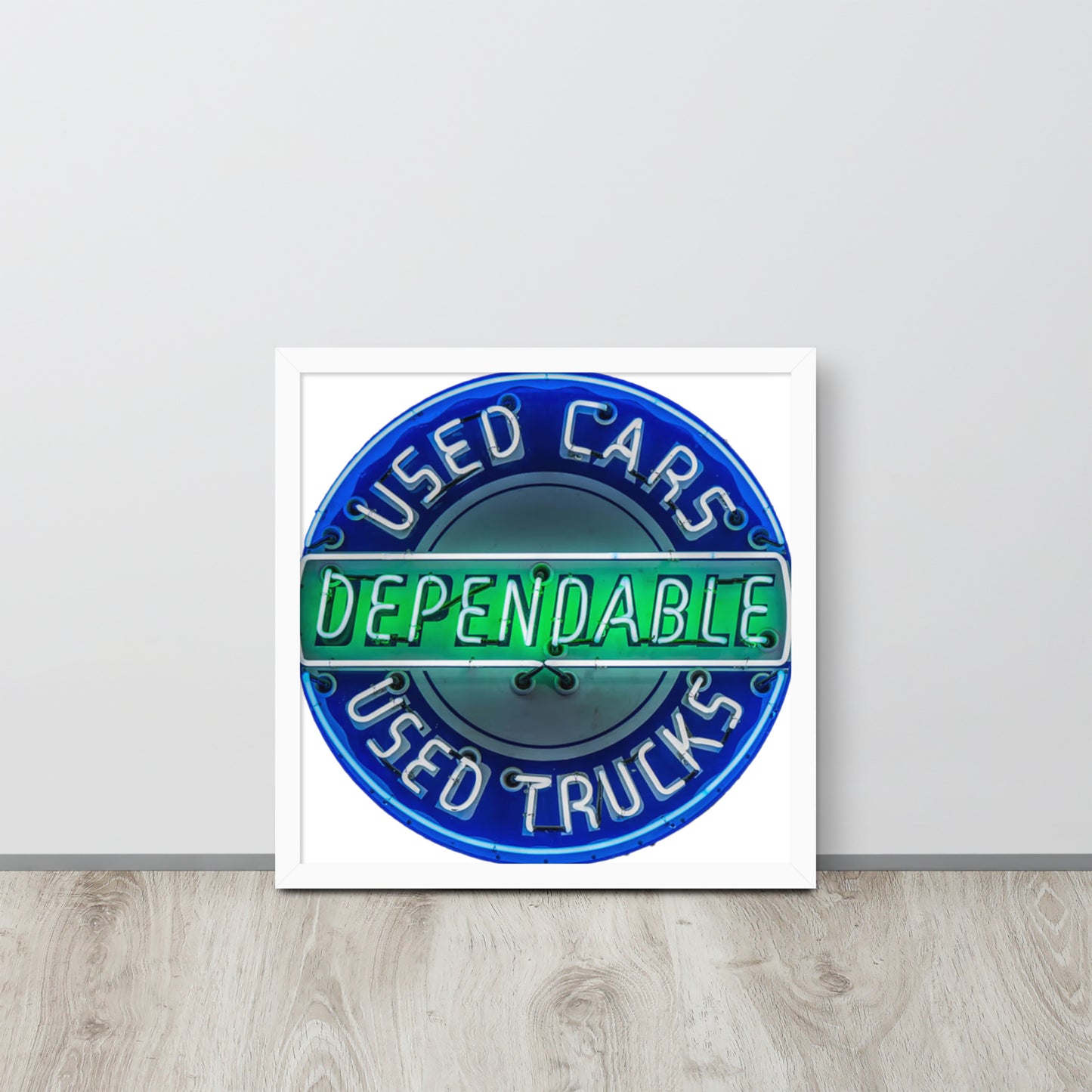 Retro Dependable Used Cars Neon Design Framed poster