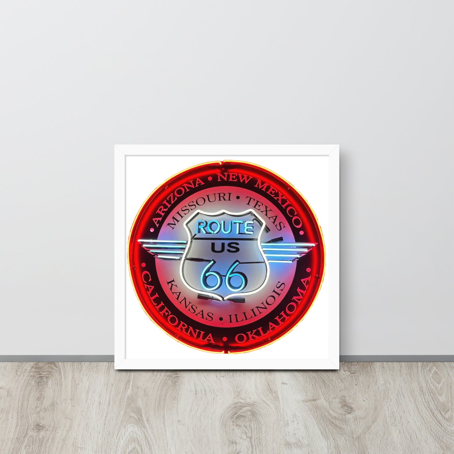 Vintage Route 66 Neon Style Lit Framed poster