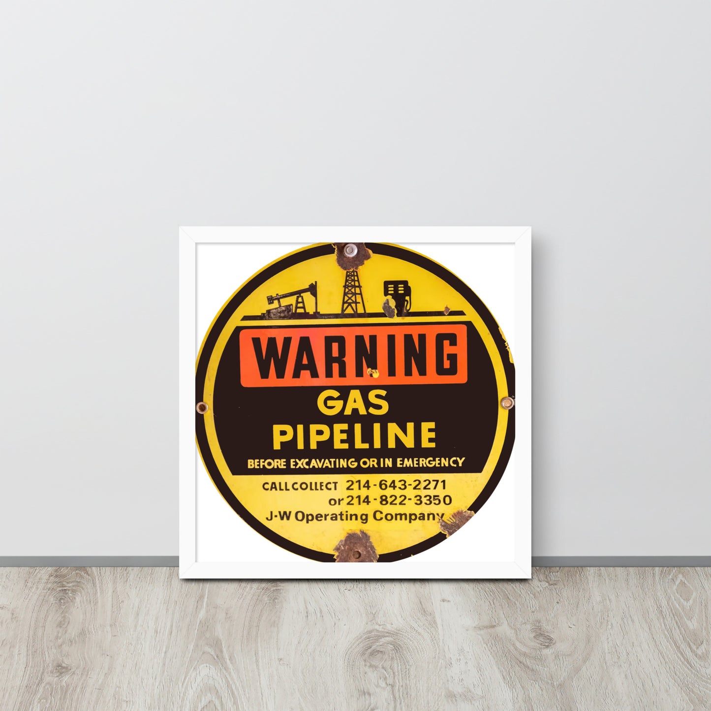 Retro Gas Warning Sign Tin Framed poster