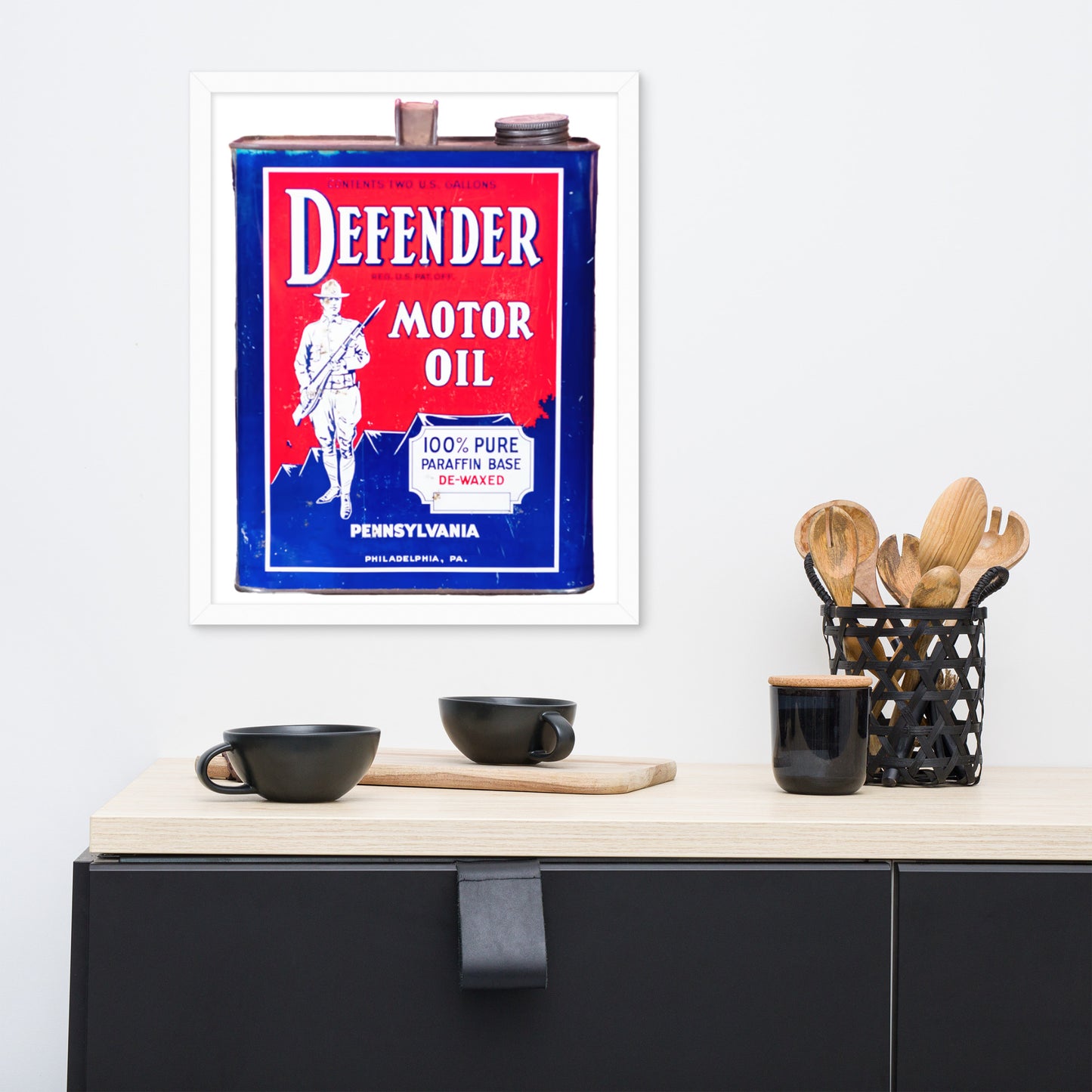 Vintage Defender Oil Steel Can Design Framed poster