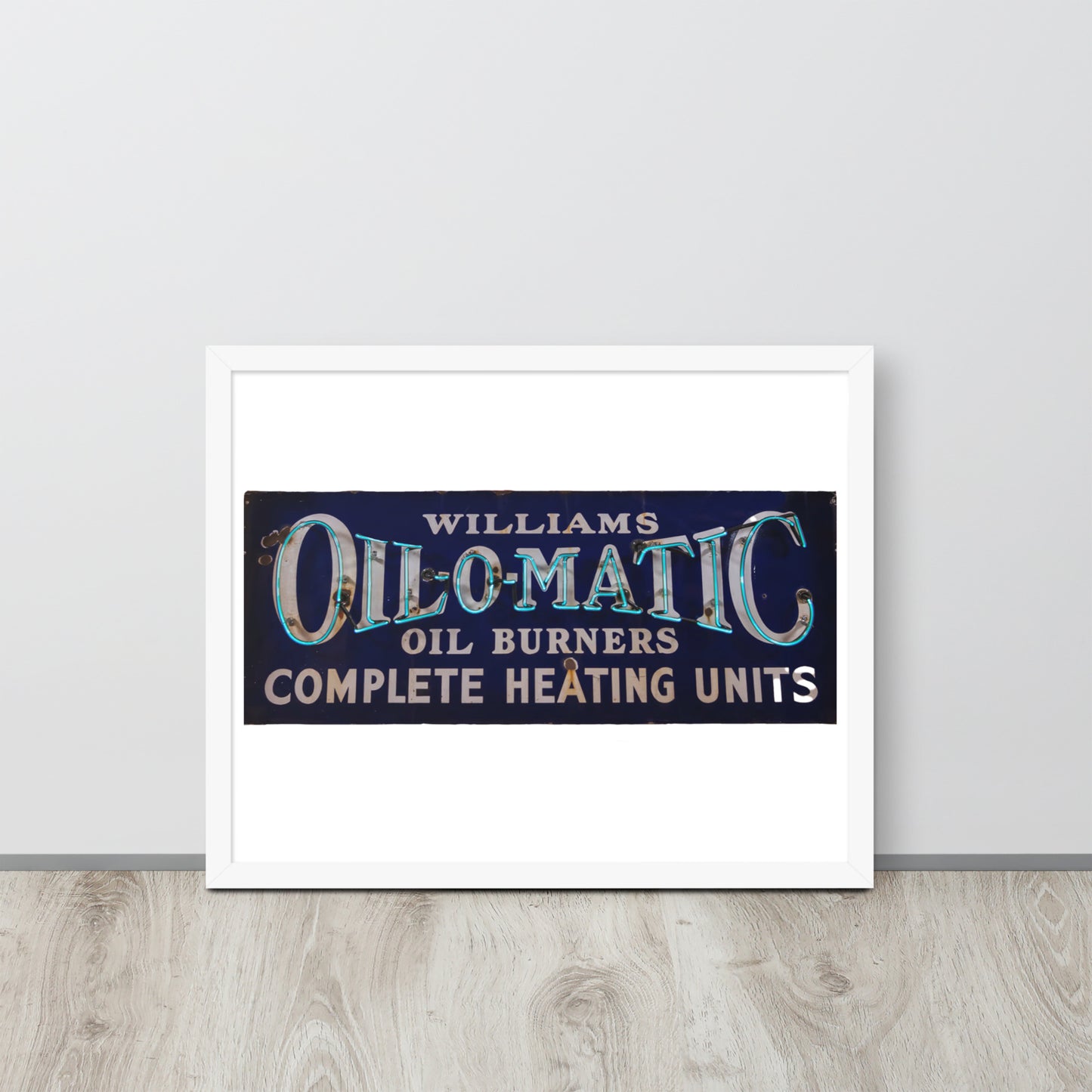 Vintage Oil O Matic Heating Neon Style Framed poster