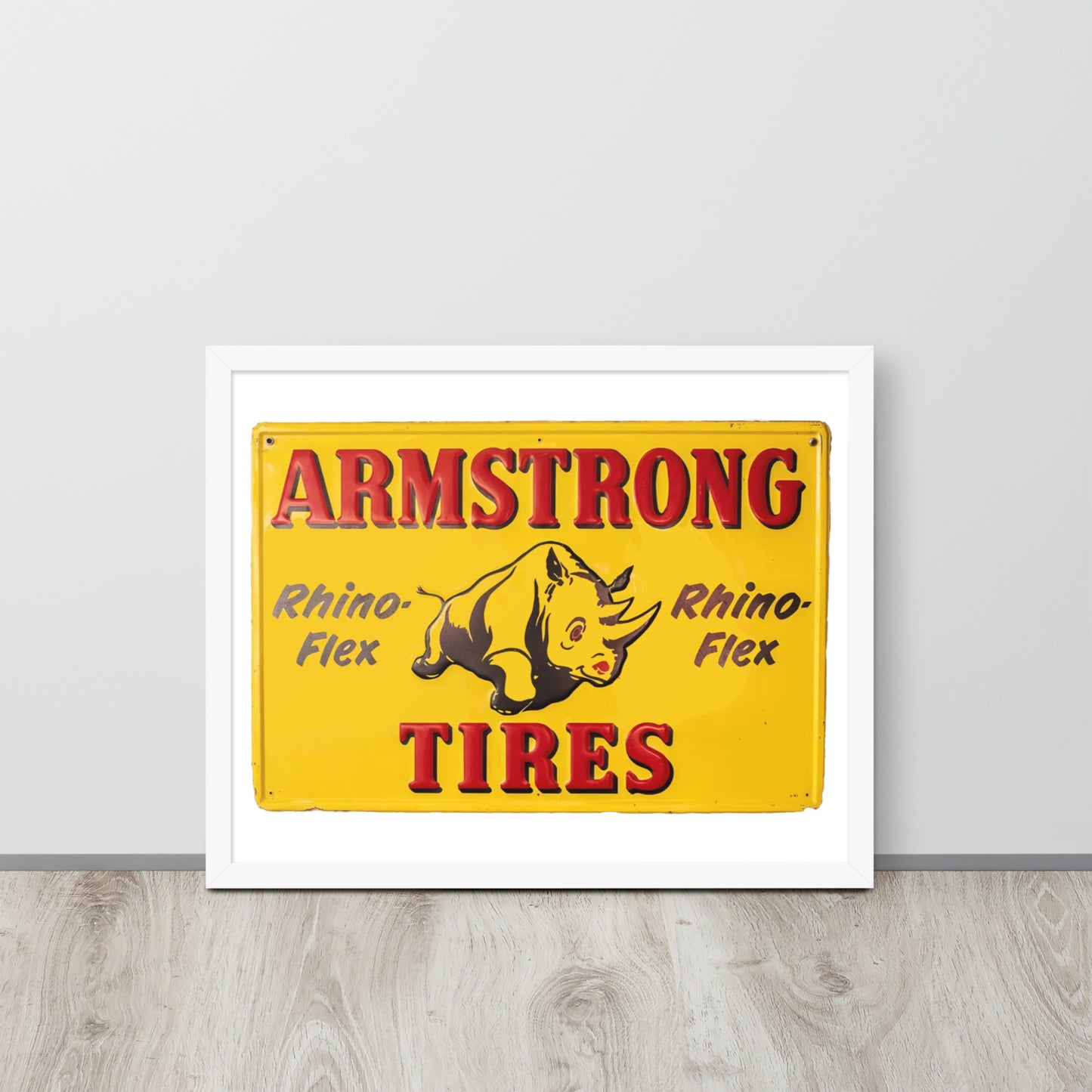 Retro Rhino Tire Sign Tin Style Framed poster