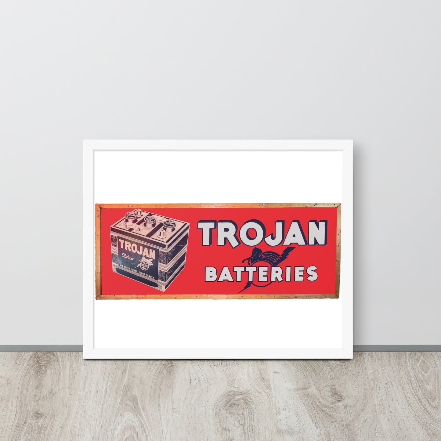 Vintage Trojan Battery Sign Framed poster