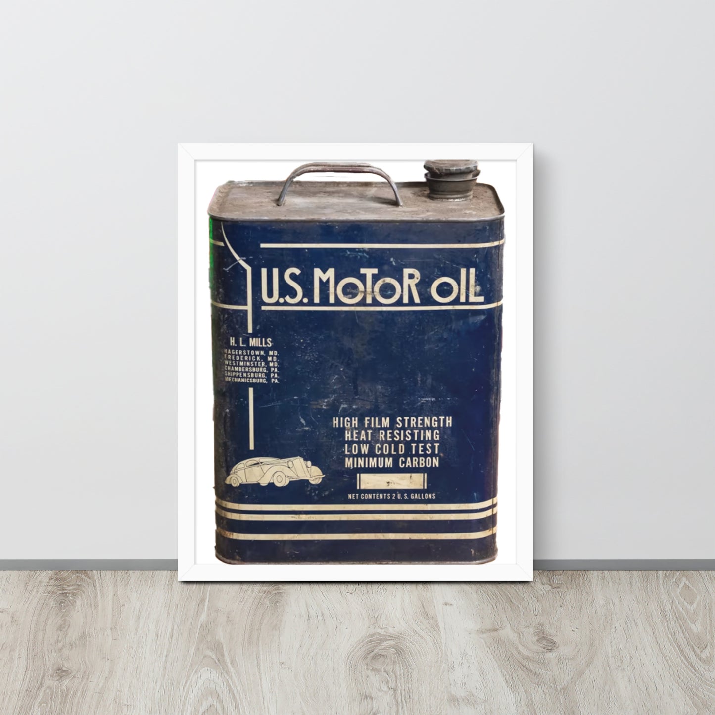 Vintage US Motor Oil Steel Gallon Style Framed poster