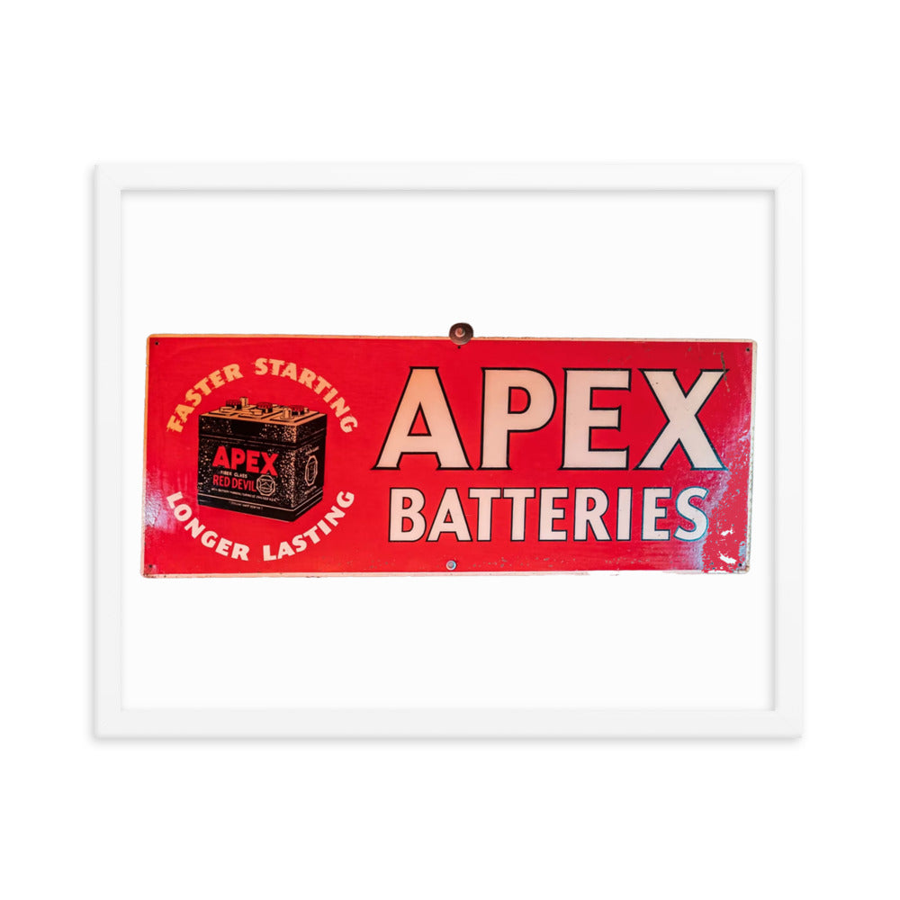 Apex Batteries Retro Tin Style Framed poster