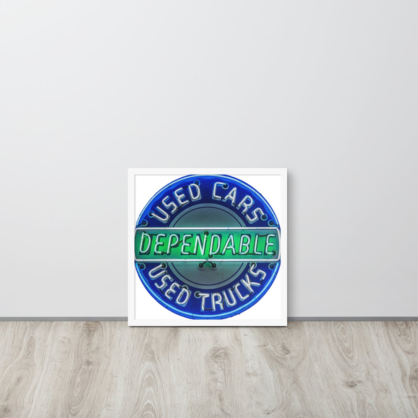 Retro Dependable Used Cars Neon Design Framed poster