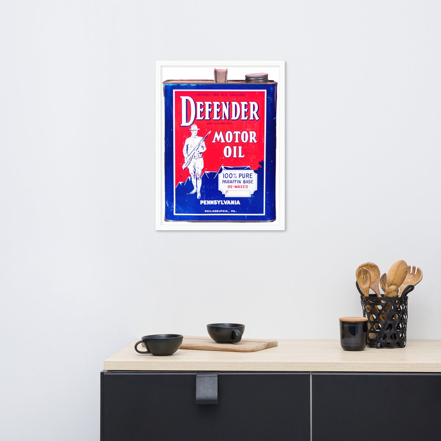 Vintage Defender Oil Steel Can Design Framed poster