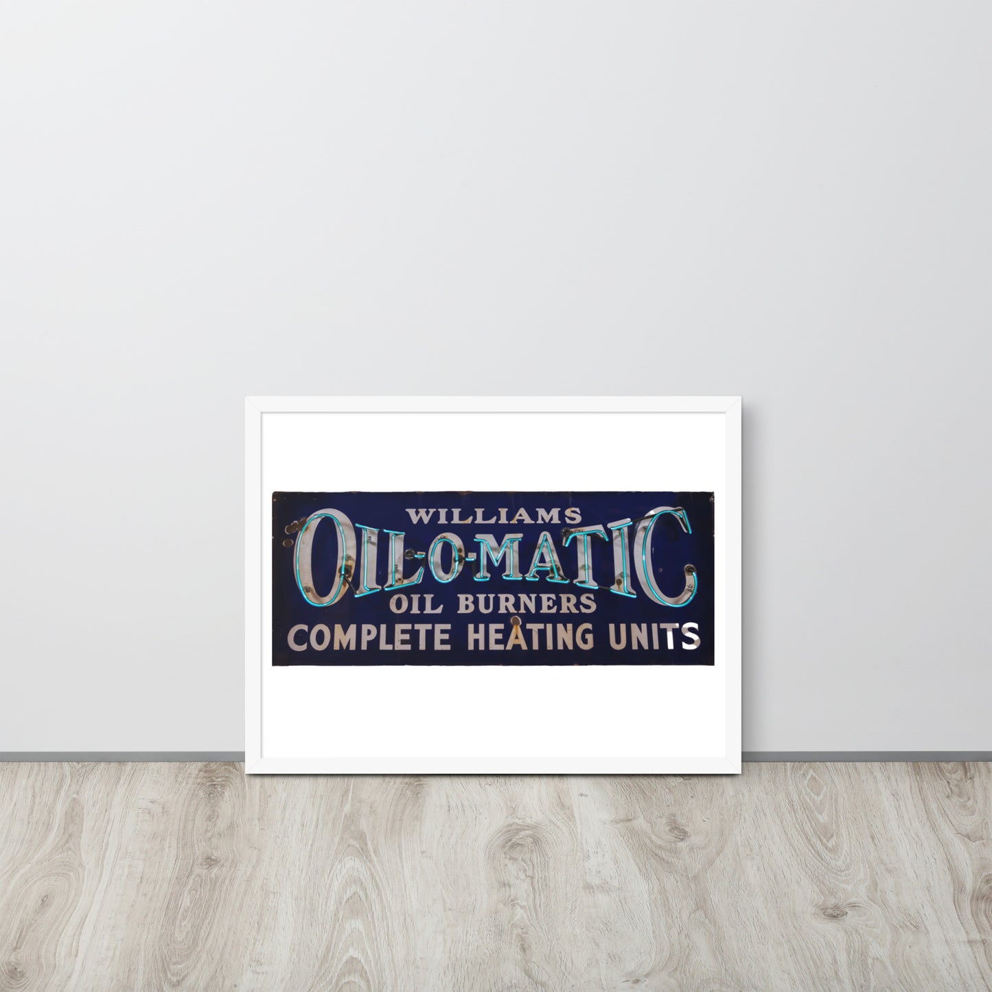 Vintage Oil O Matic Heating Neon Style Framed poster