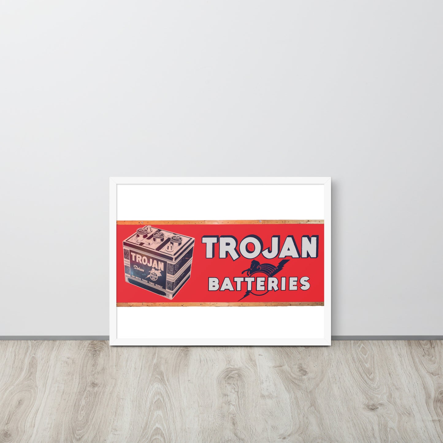 Vintage Trojan Battery Sign Framed poster