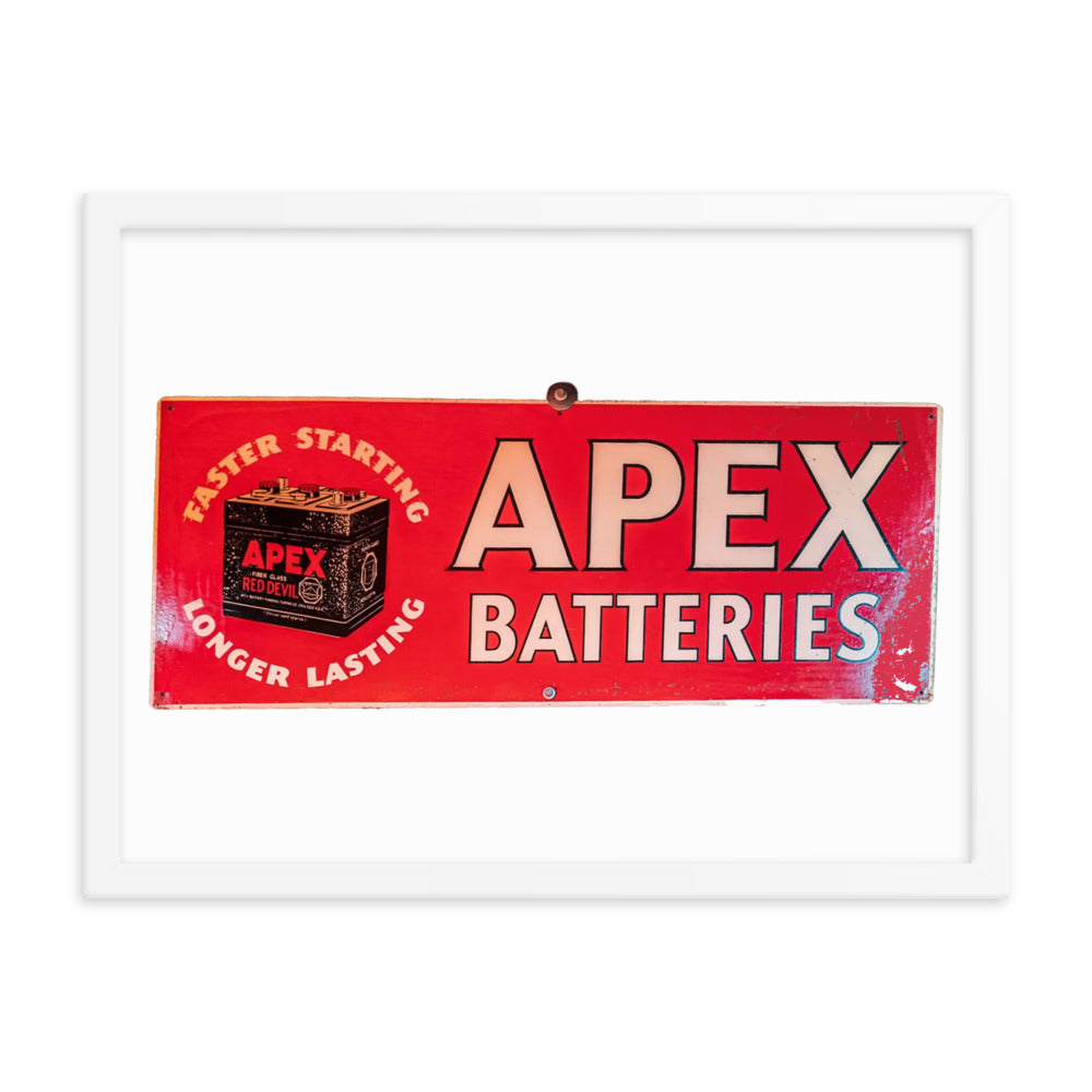 Apex Batteries Retro Tin Style Framed poster