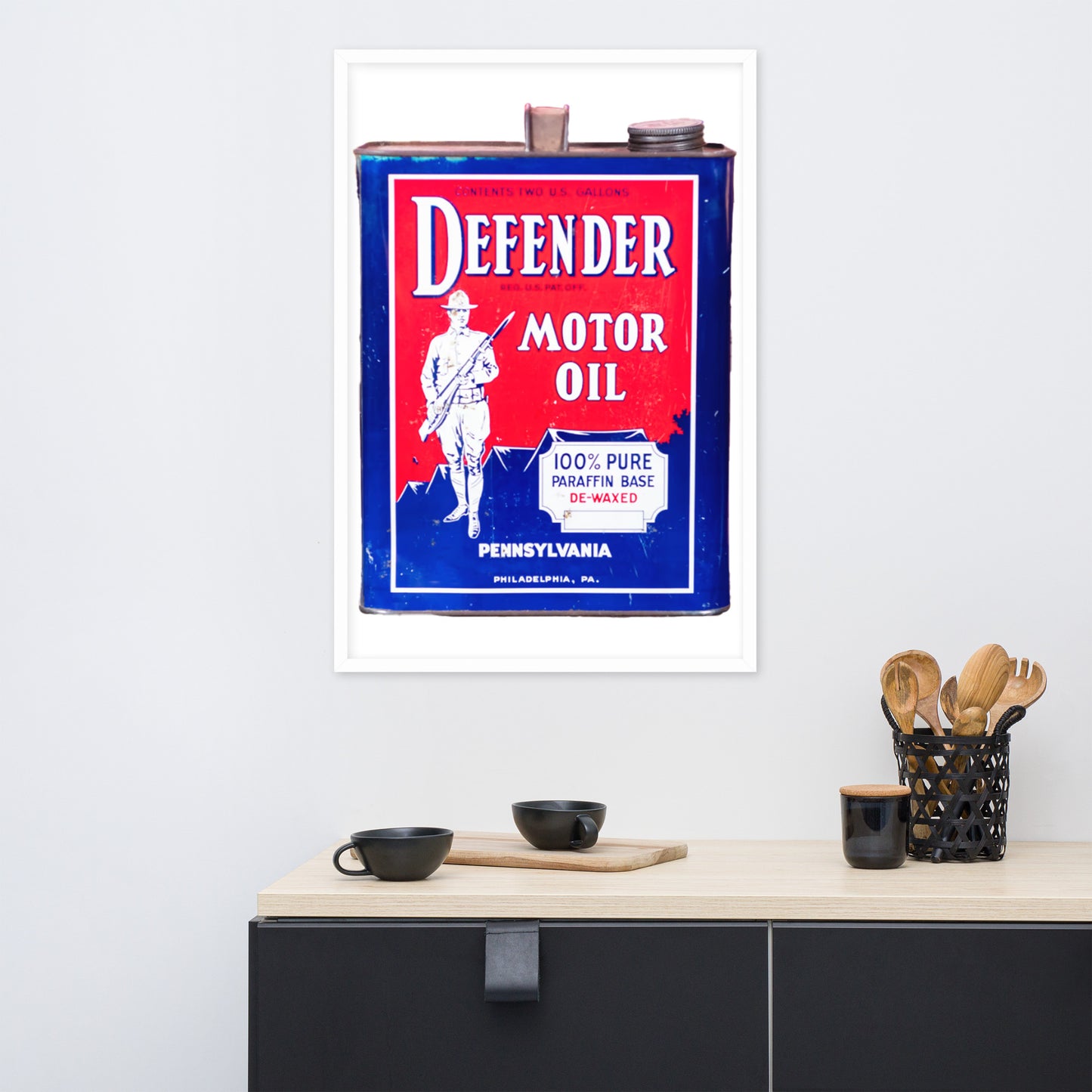 Vintage Defender Oil Steel Can Design Framed poster