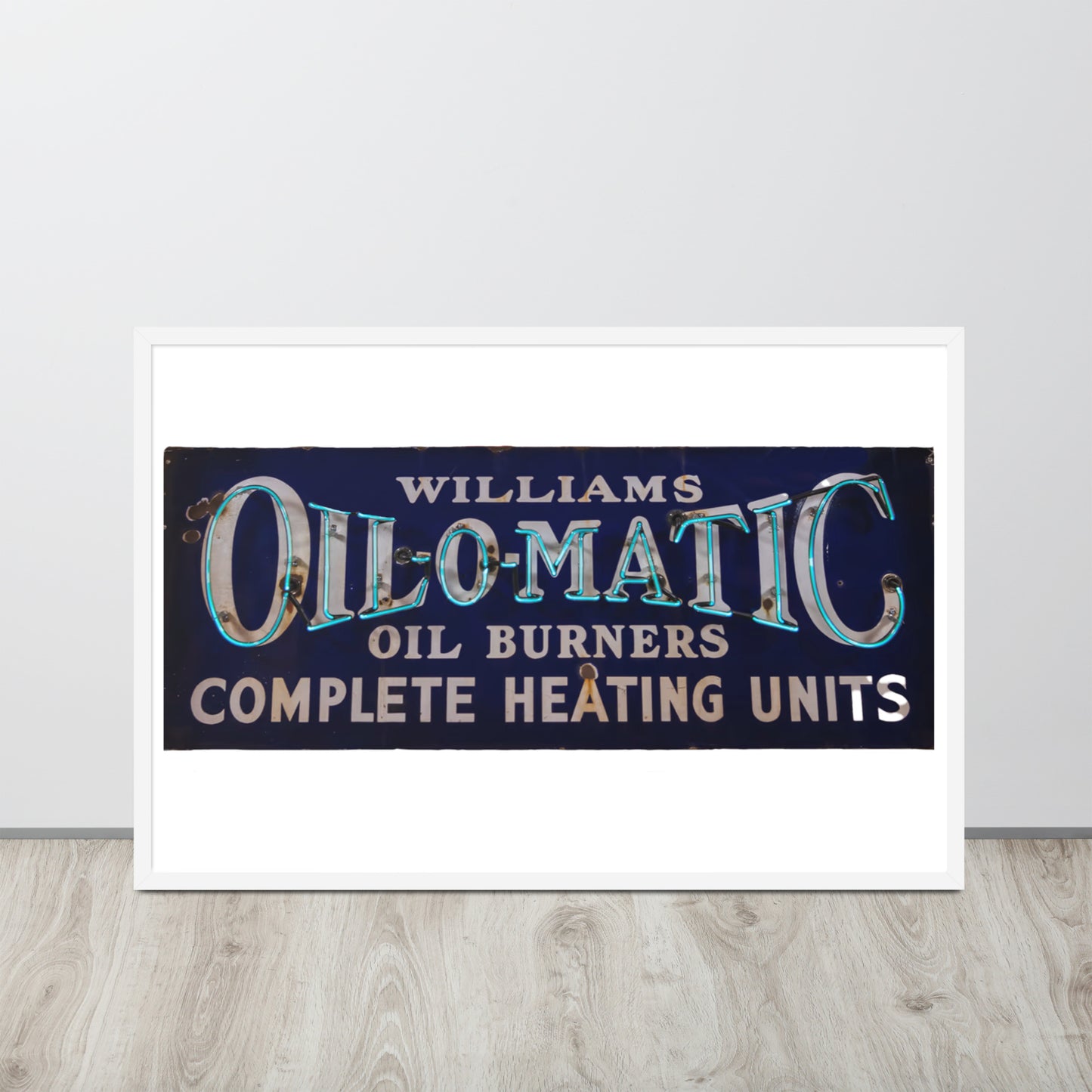 Vintage Oil O Matic Heating Neon Style Framed poster