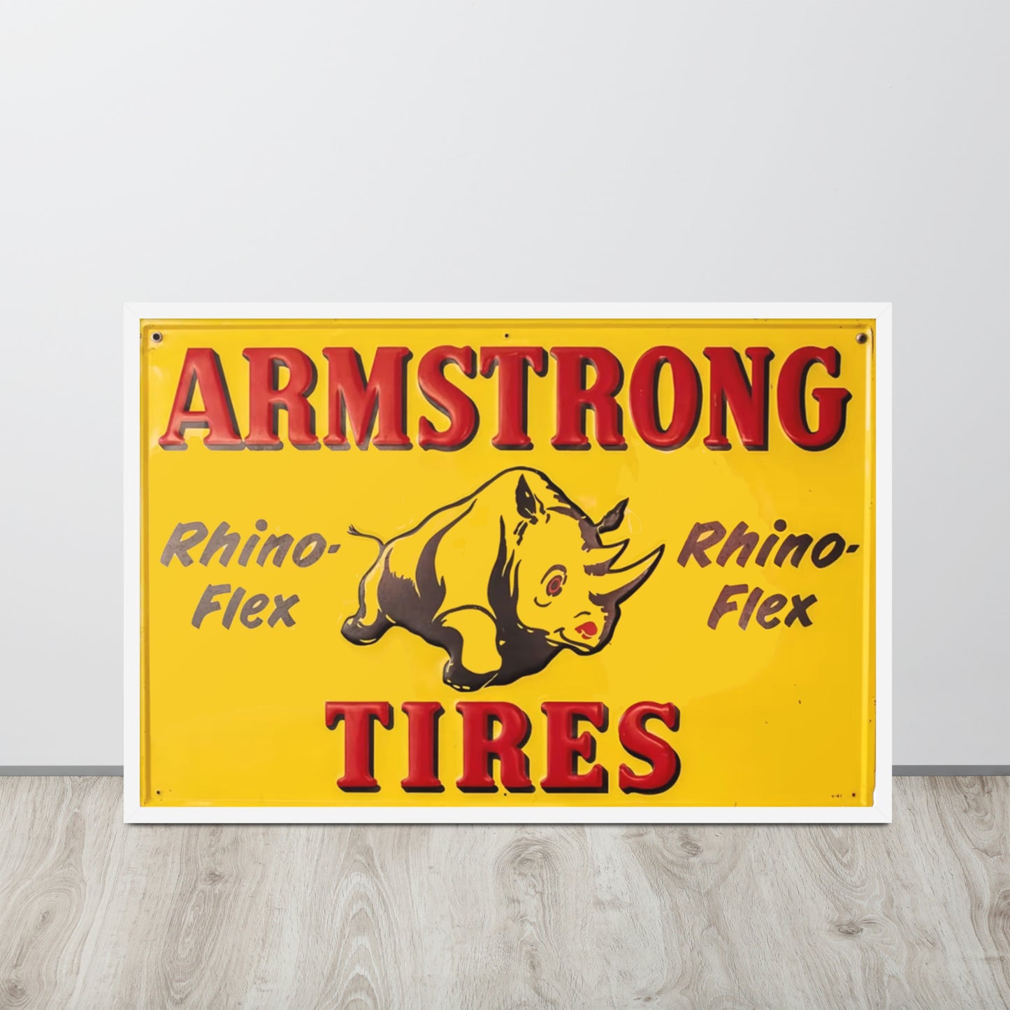 Retro Rhino Tire Sign Tin Style Framed poster