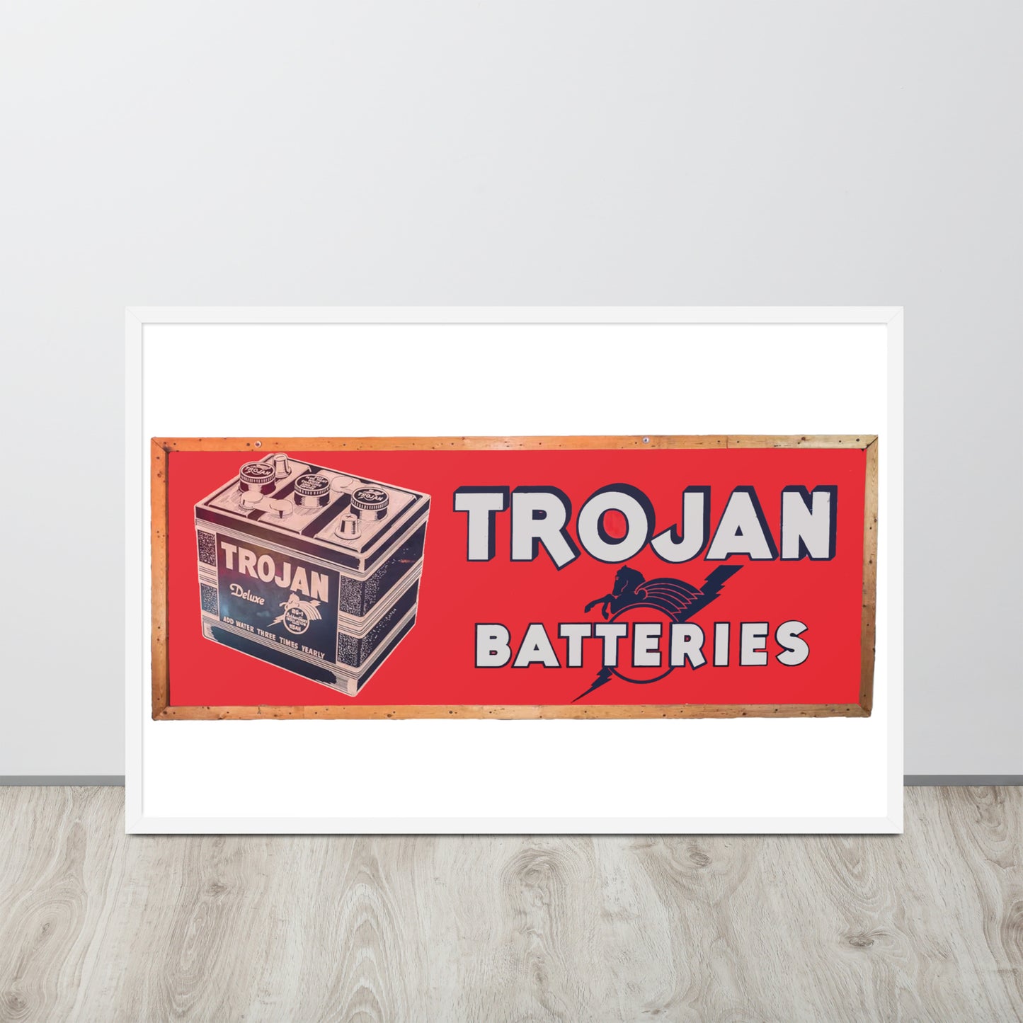 Vintage Trojan Battery Sign Framed poster