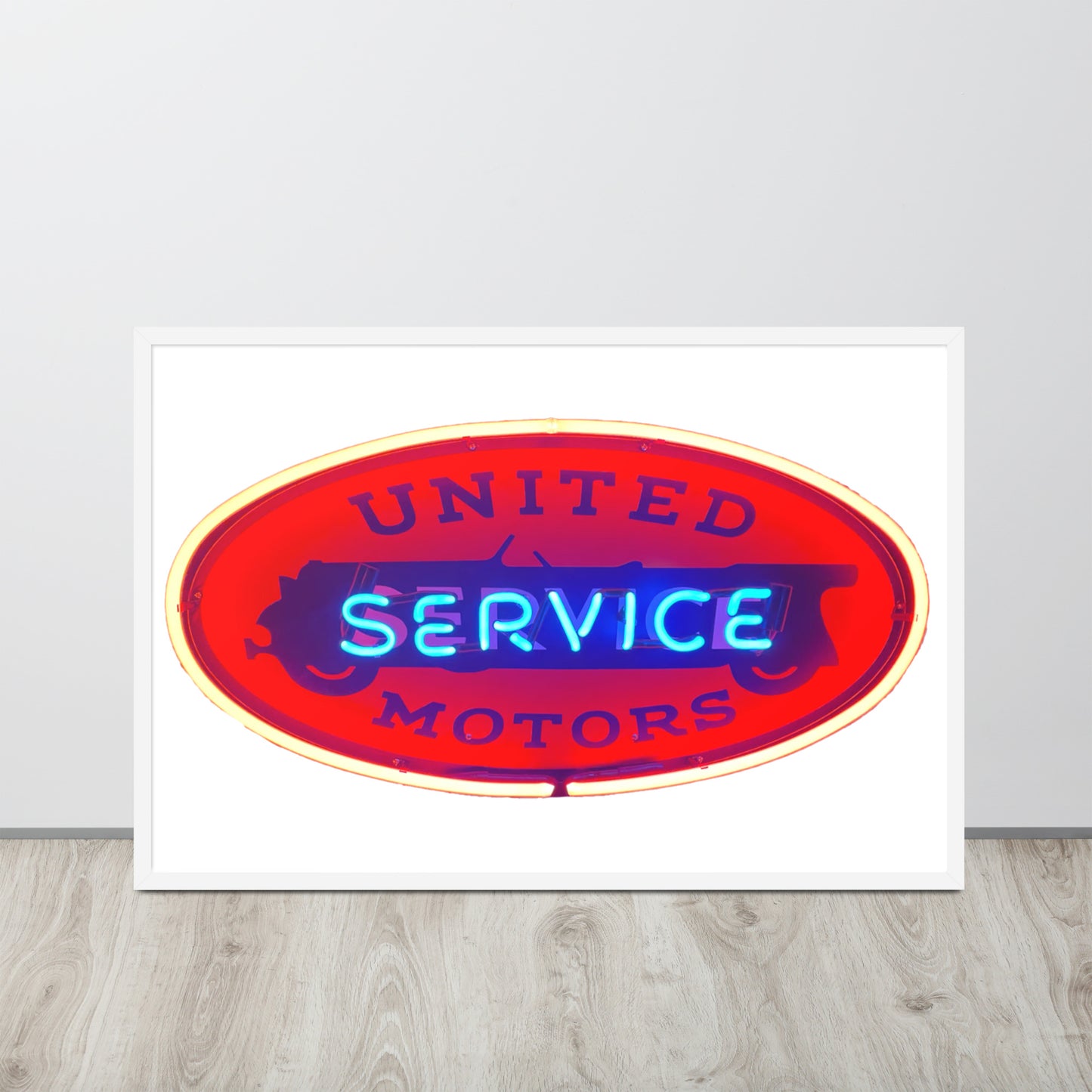 Vintage United Service Motor Neon Style Lit Framed poster