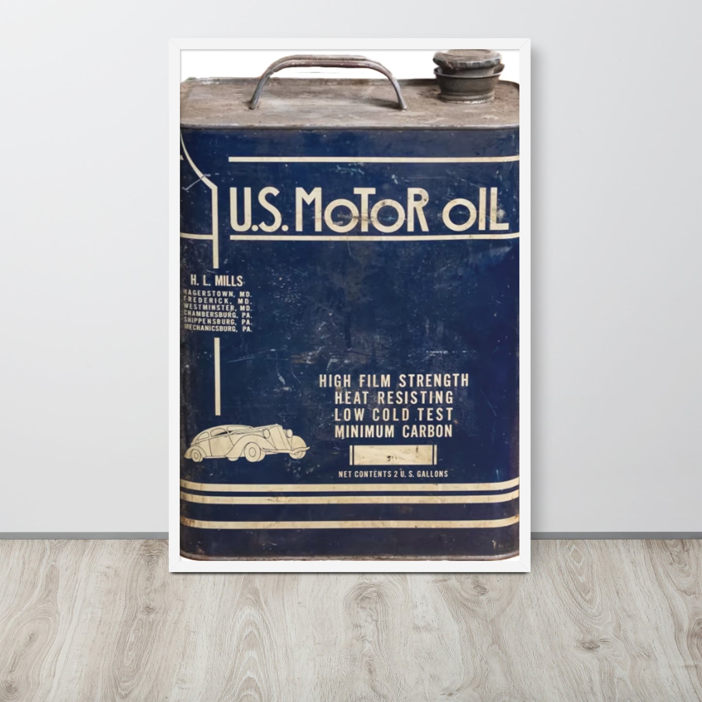 Vintage US Motor Oil Steel Gallon Style Framed poster