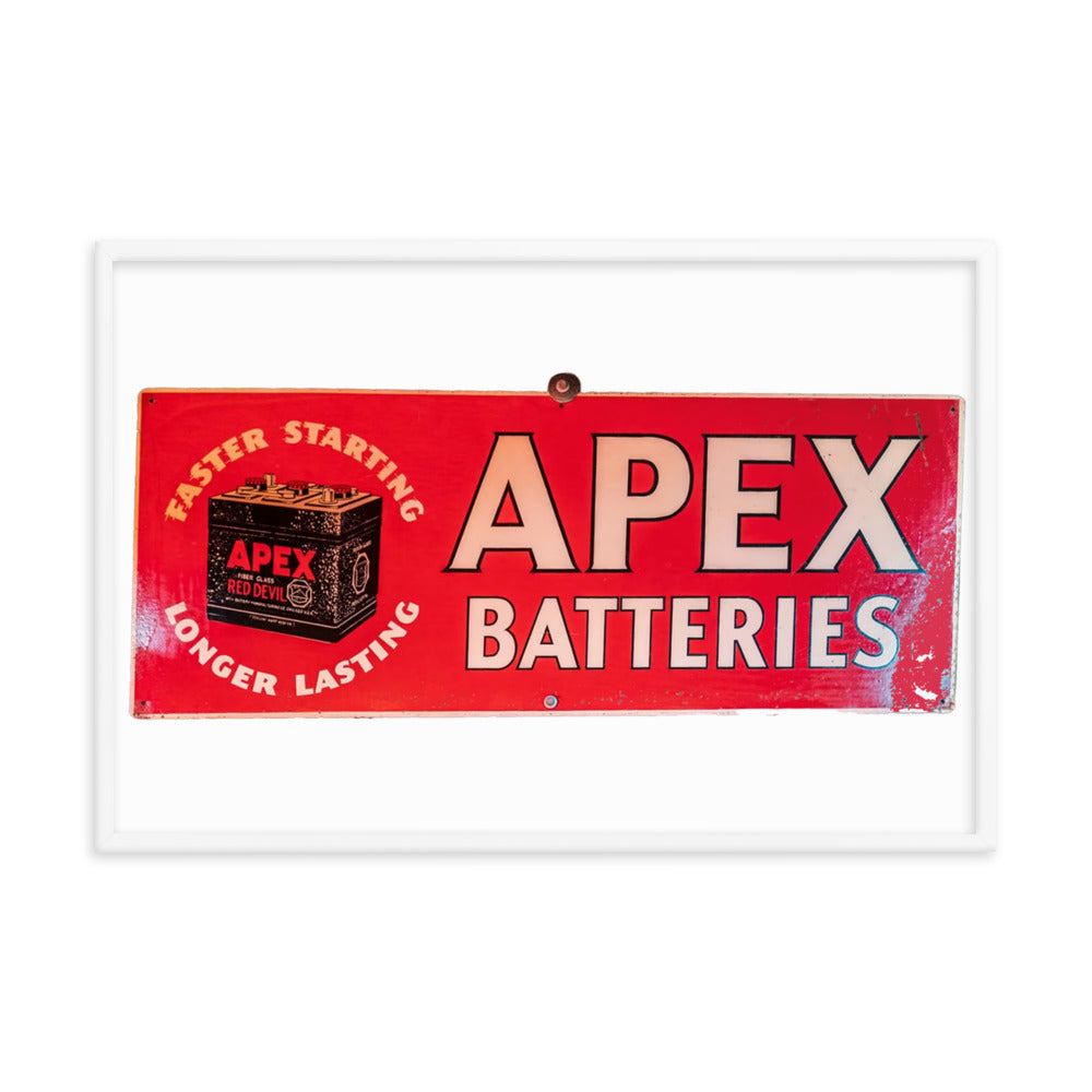 Apex Batteries Retro Tin Style Framed poster