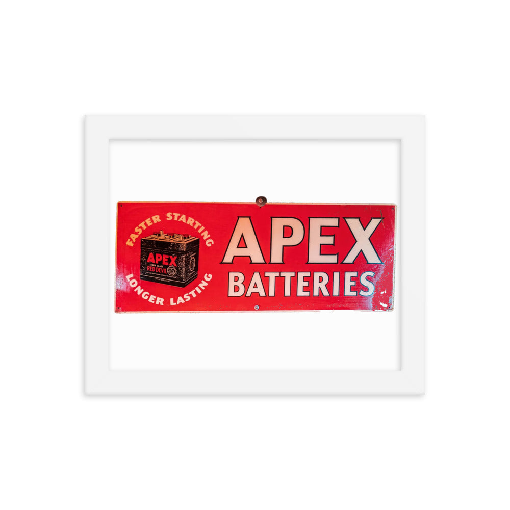 Apex Batteries Retro Tin Style Framed poster