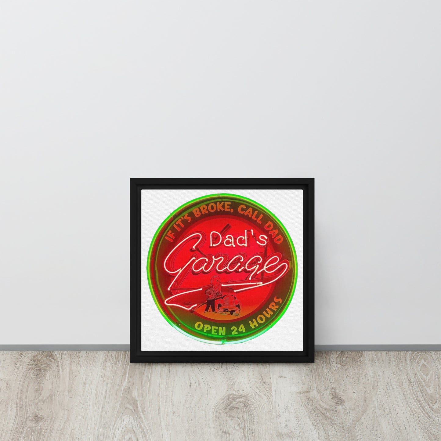 Dads Garage Retro Neon Sign Framed canvas