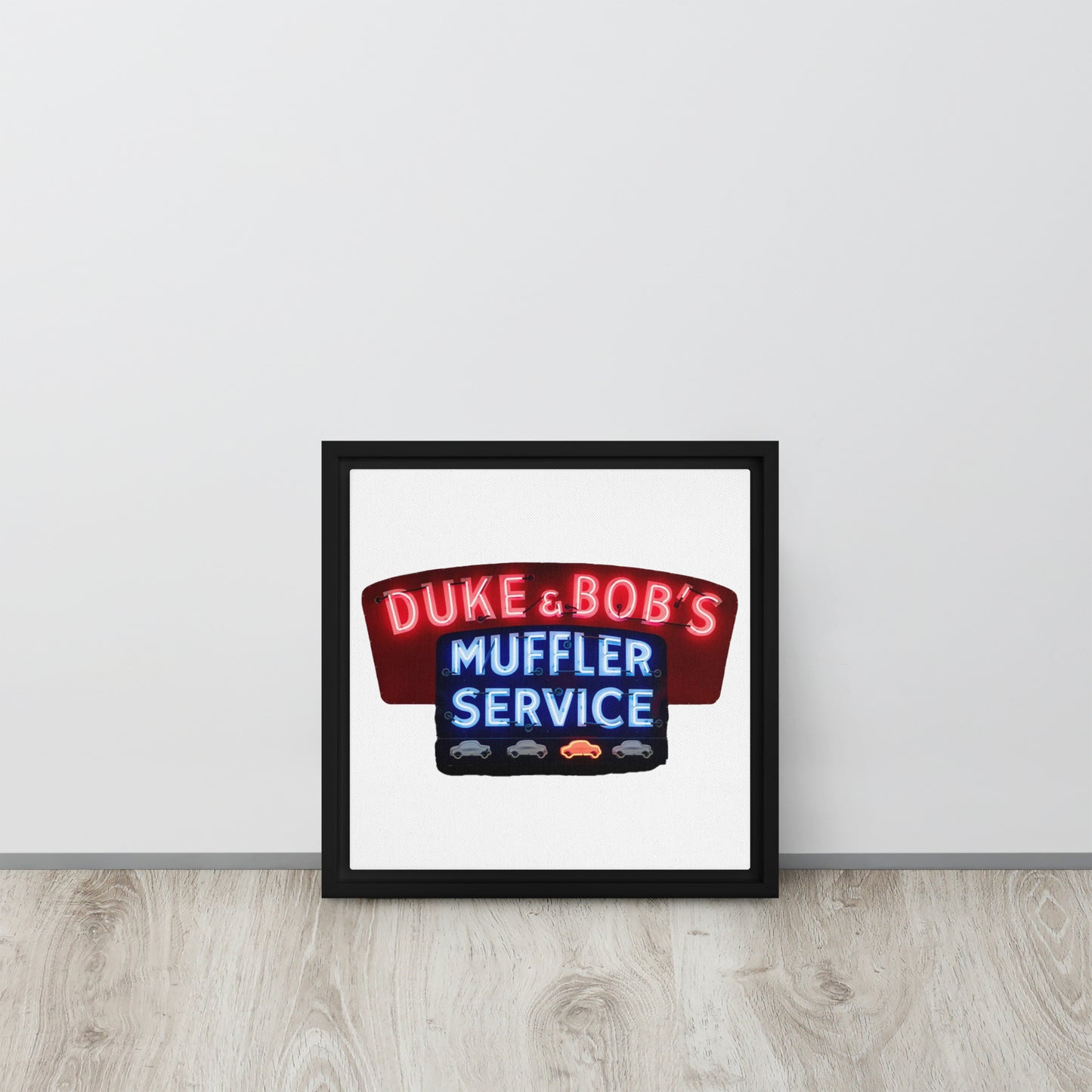 Duke + Bob Retro Neon Style Framed canvas