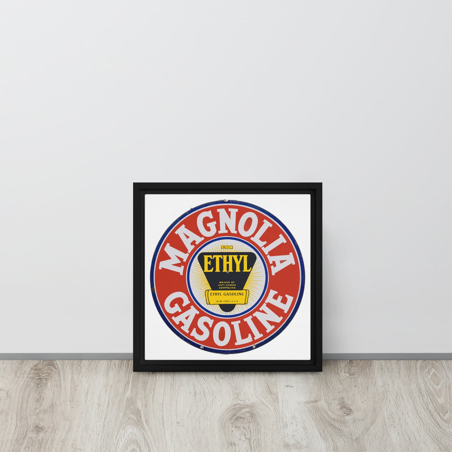 Retro Tin Gas Sign Magnolia Framed canvas