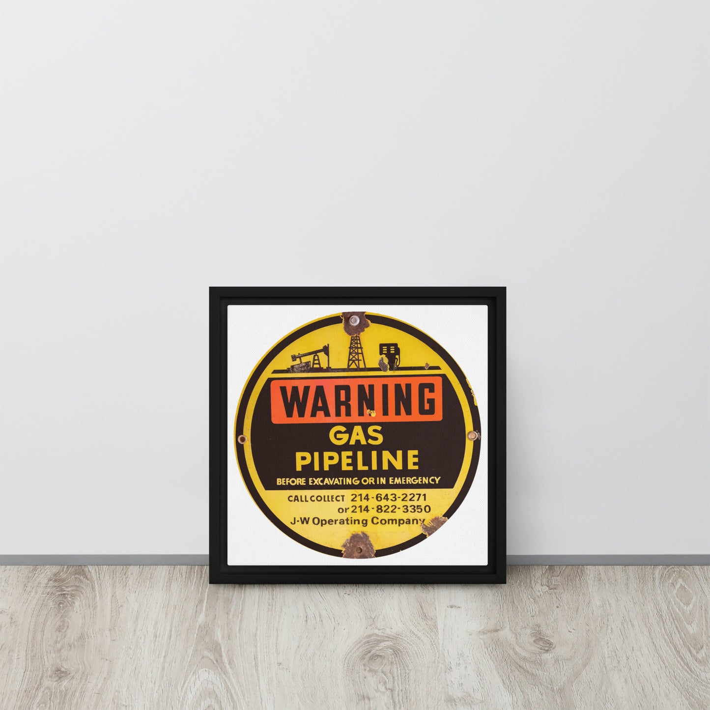 Retro Gas Warning Sign Tin Framed canvas