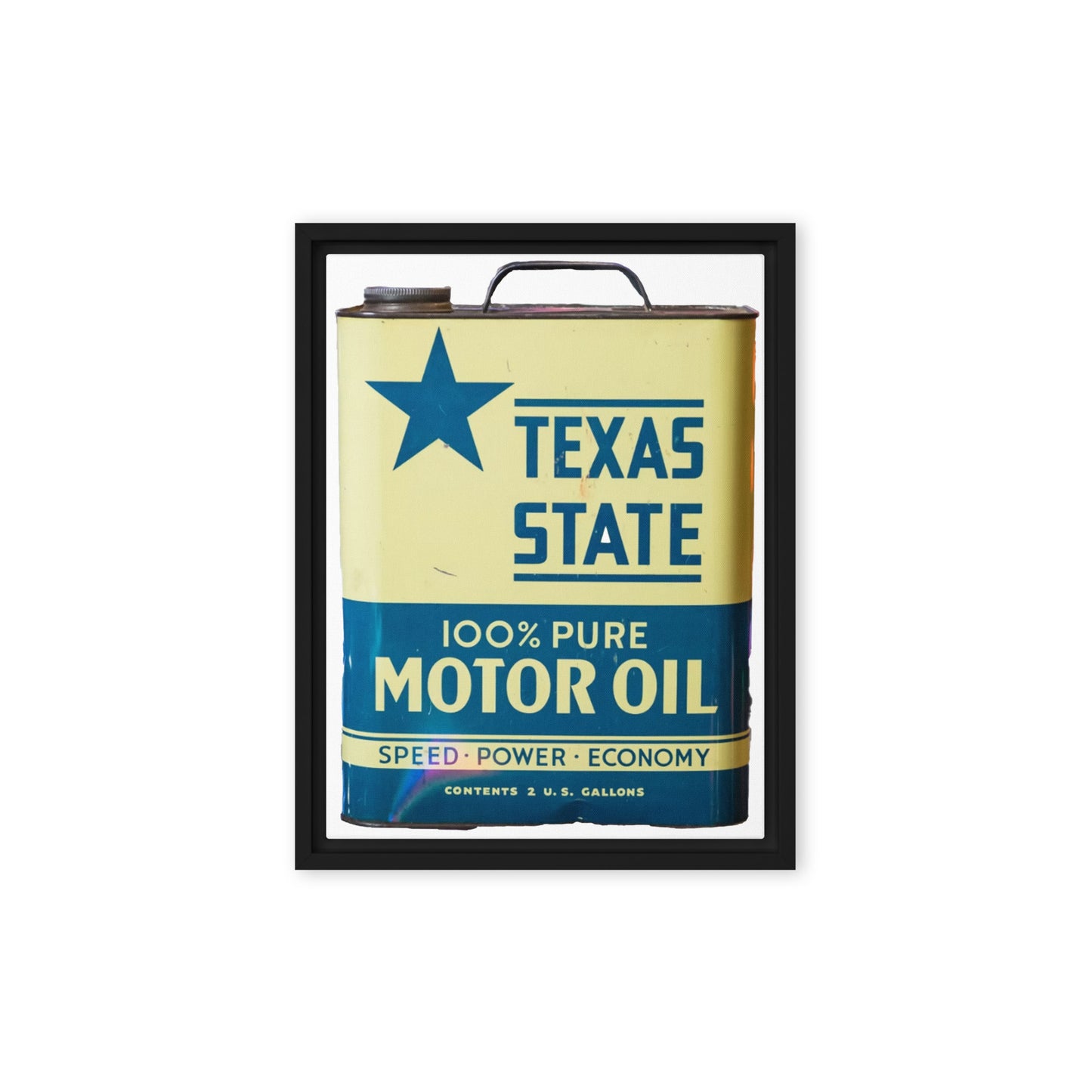 Texas State Motor Oil Steel Gallon Design on Framed canvas