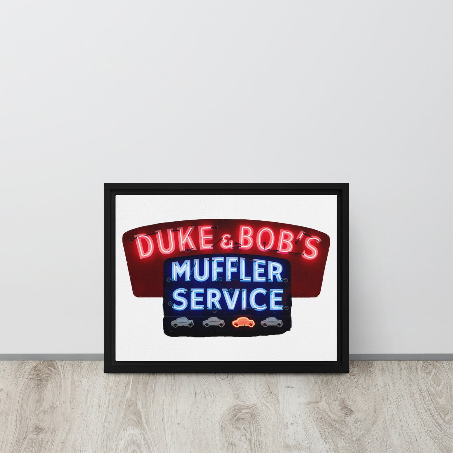 Duke + Bob Retro Neon Style Framed canvas