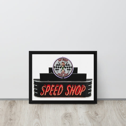 Vintage Neon Speed Shop Sign Framed canvas