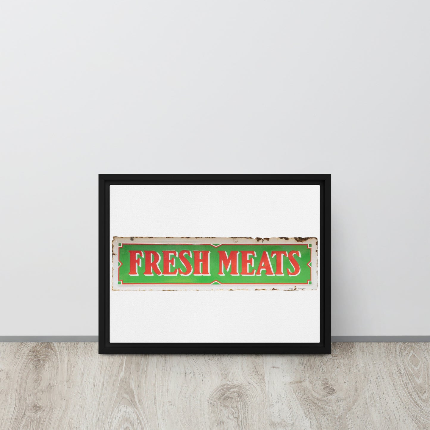 Vintage Fresh Meat Sign Porcelain Style Framed canvas