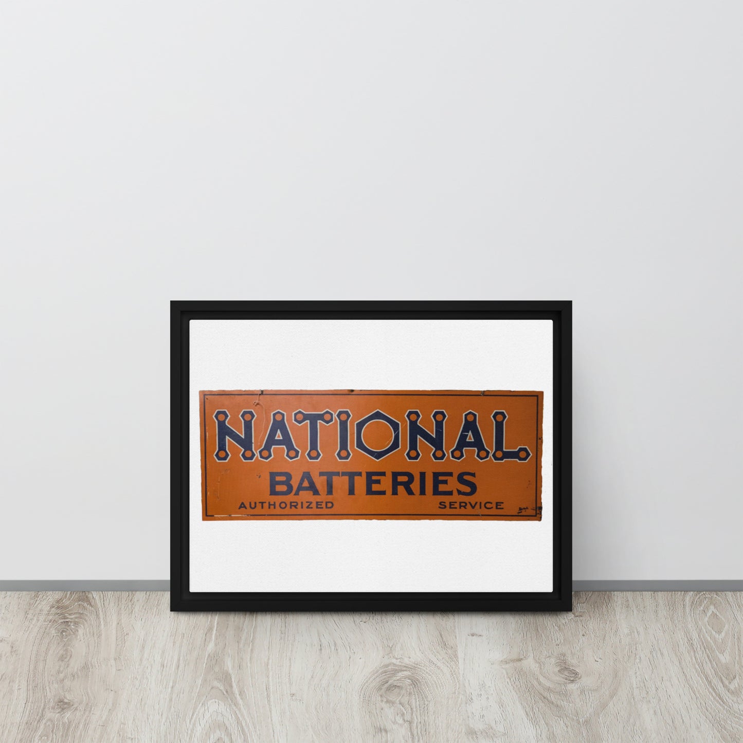 Retro National Battery Sign Patina Style Framed canvas