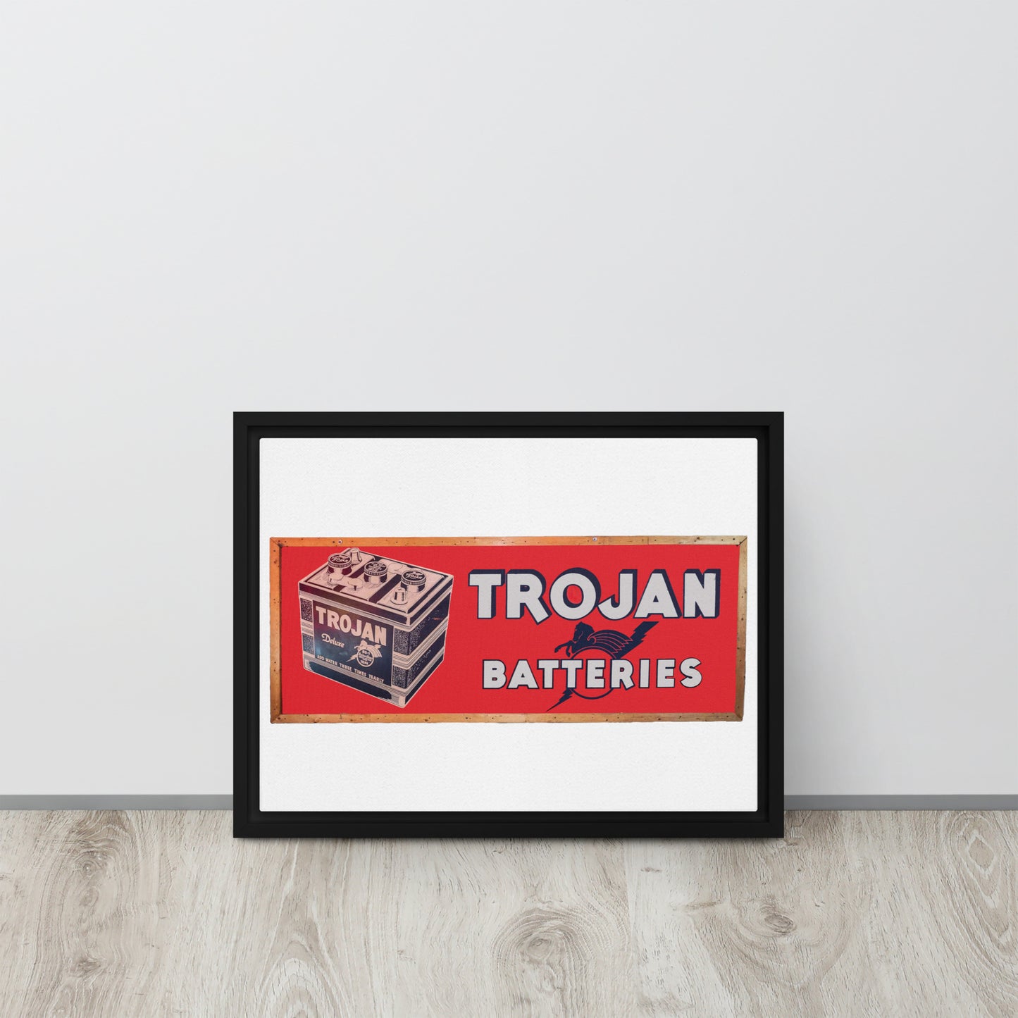 Vintage Trojan Battery Sign Framed canvas