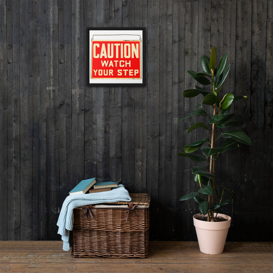 Vintage Wire Hung Caution Sign Framed canvas