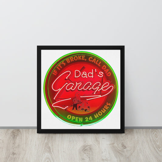 Dads Garage Retro Neon Sign Framed canvas