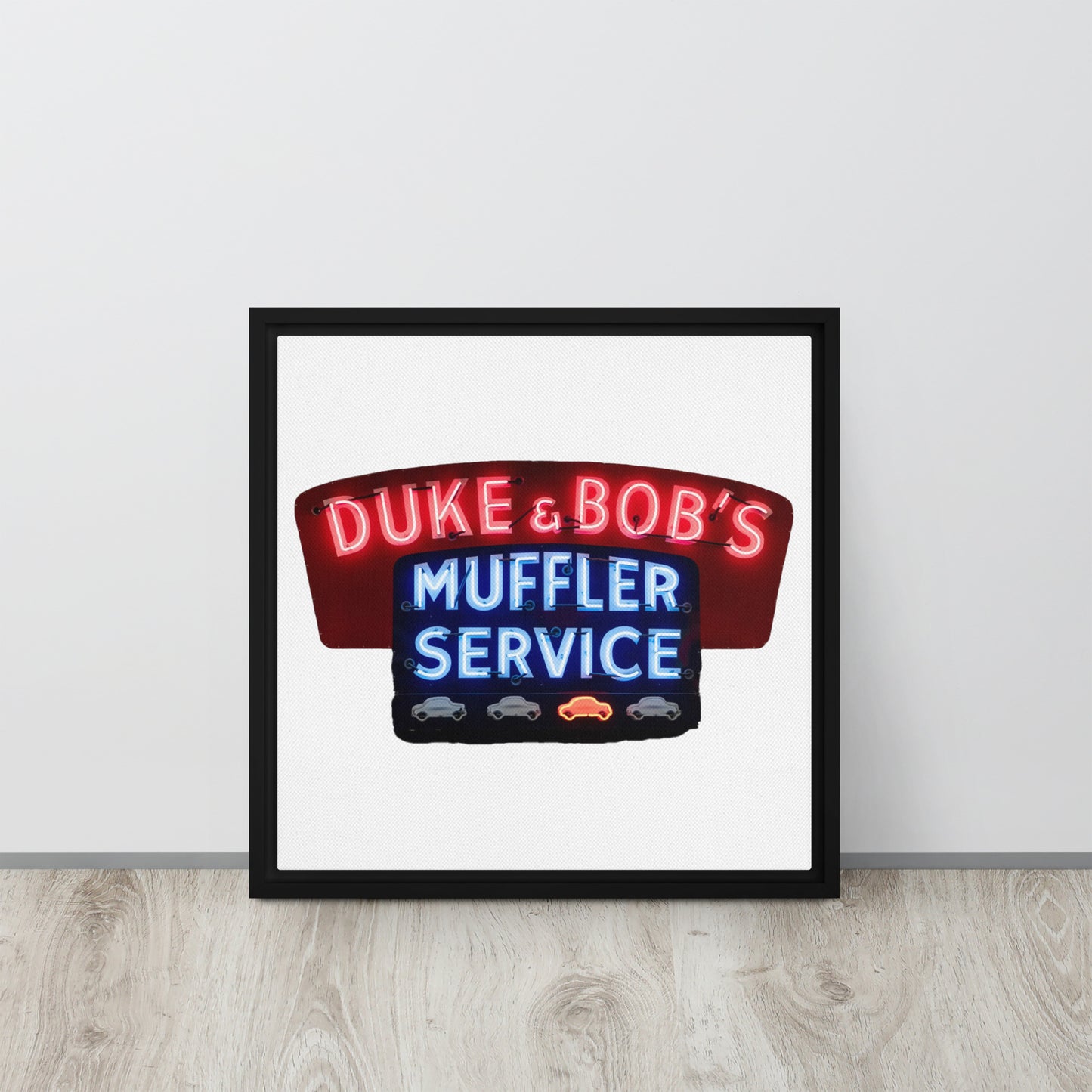 Duke + Bob Retro Neon Style Framed canvas