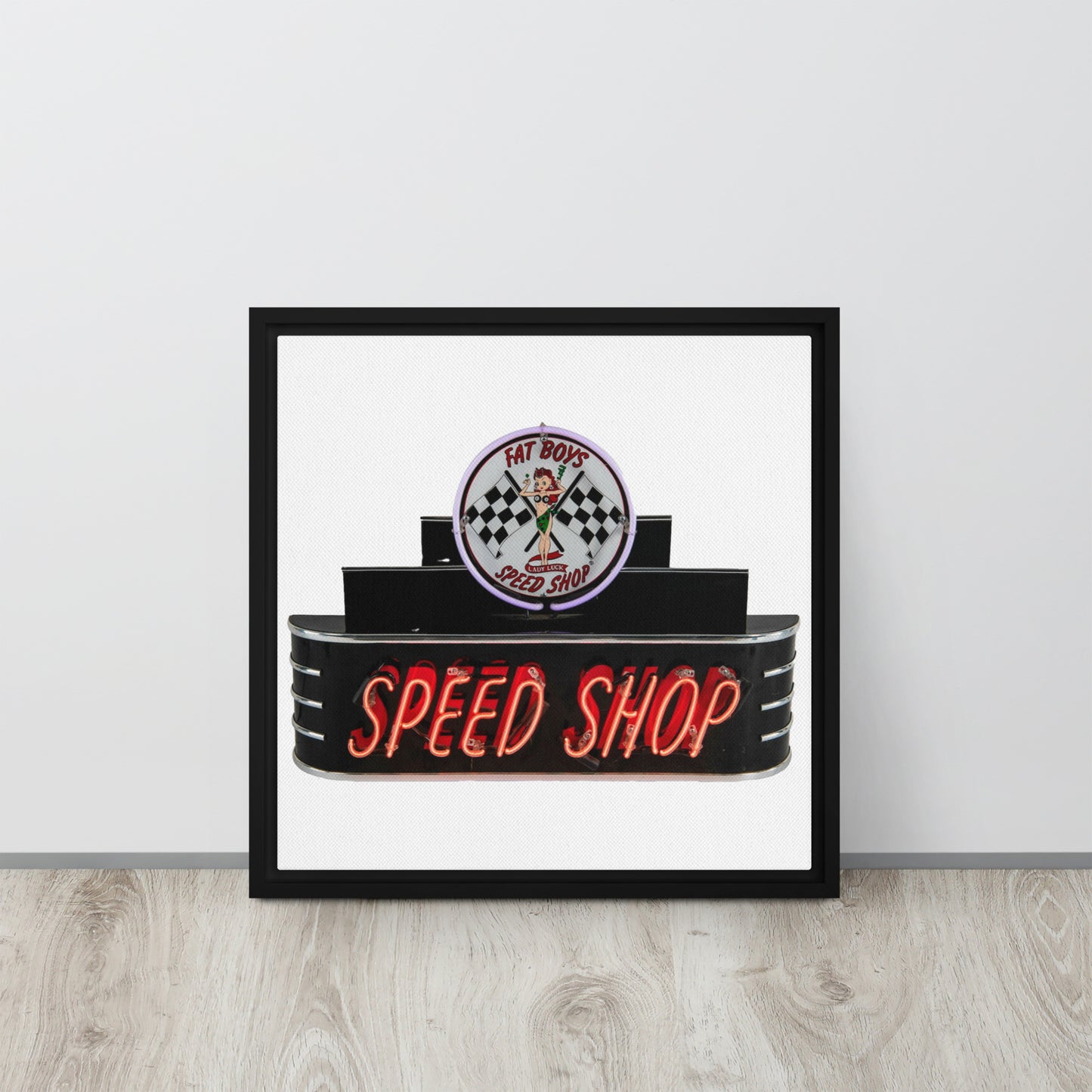 Vintage Neon Speed Shop Sign Framed canvas