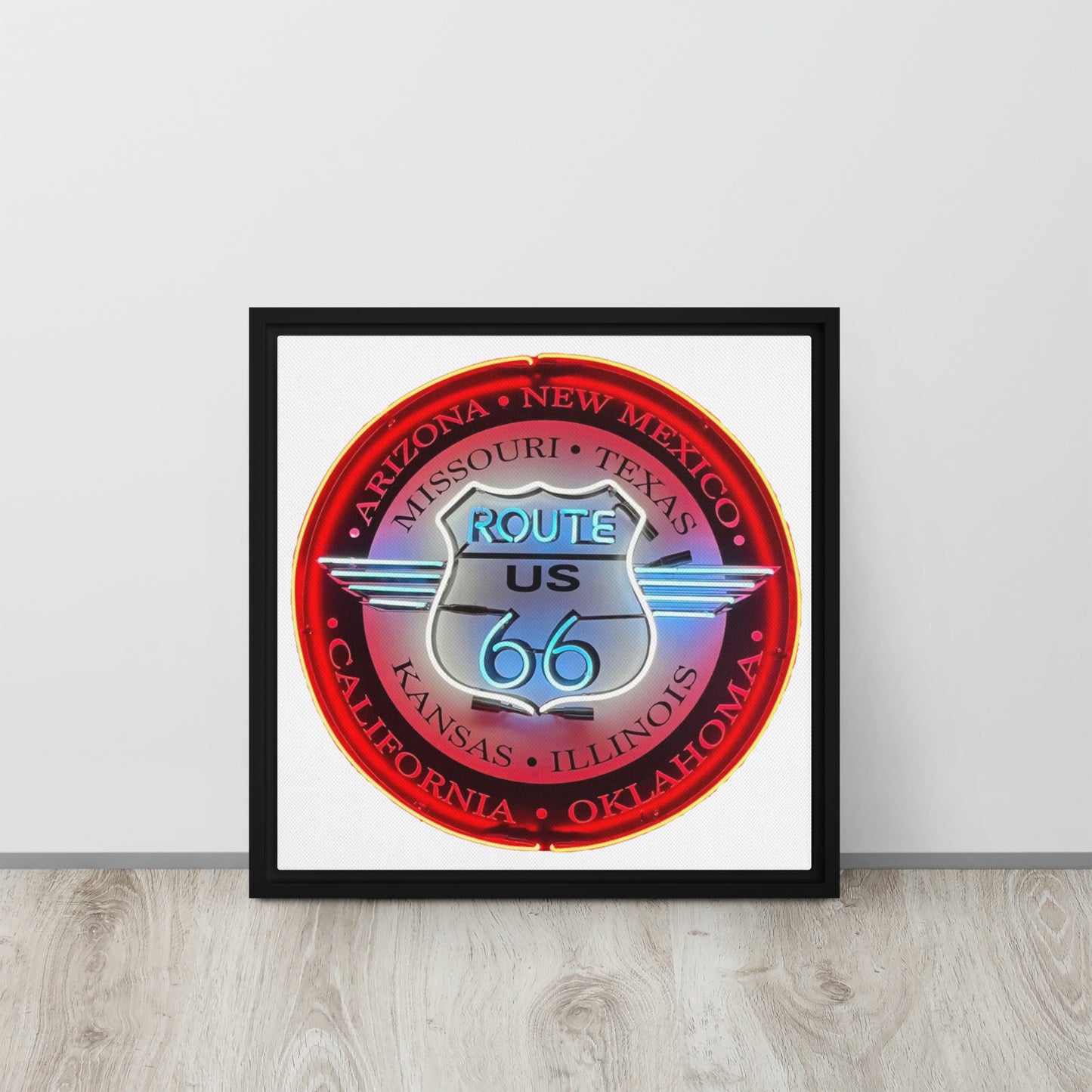 Vintage Route 66 Neon Style Lit Framed canvas