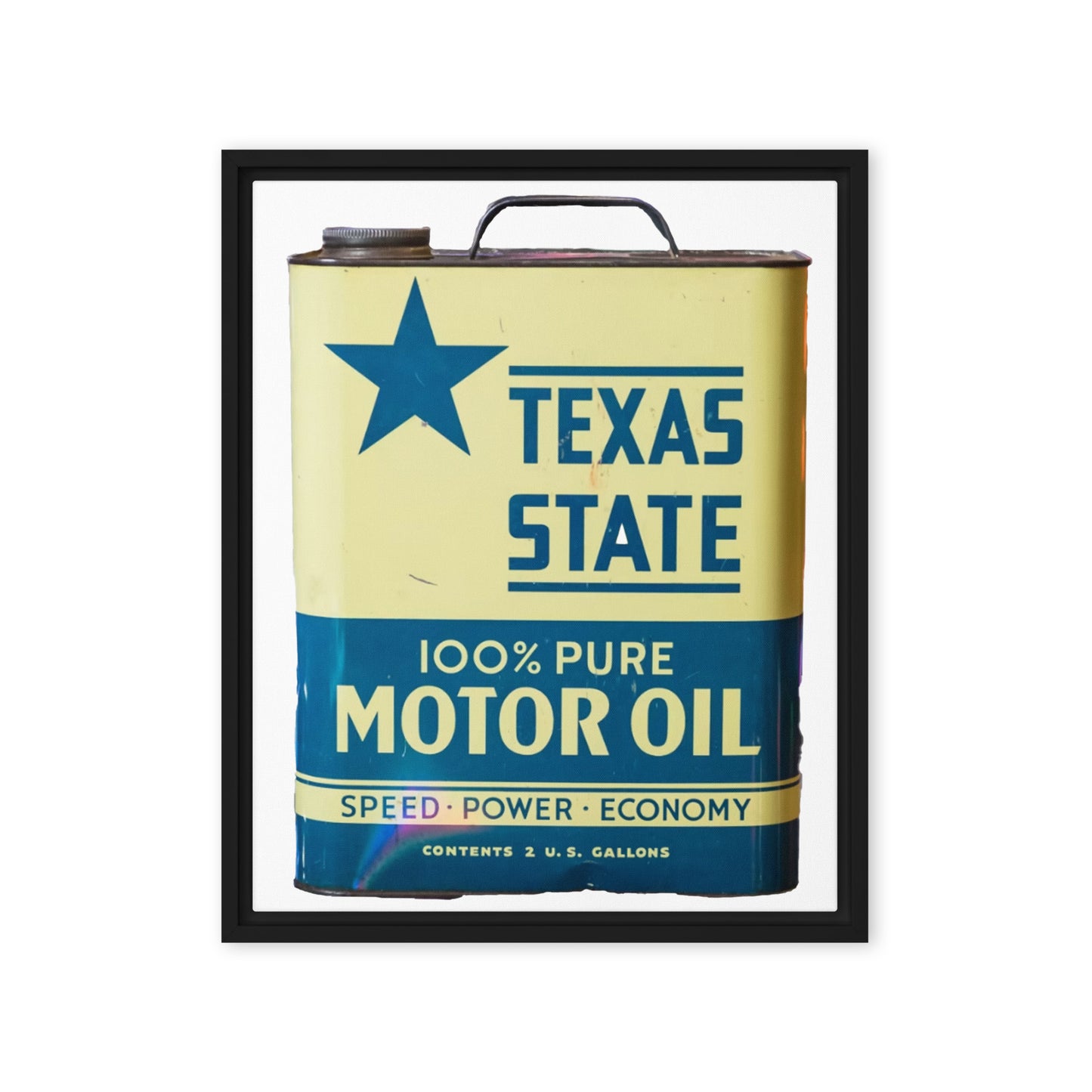 Texas State Motor Oil Steel Gallon Design on Framed canvas