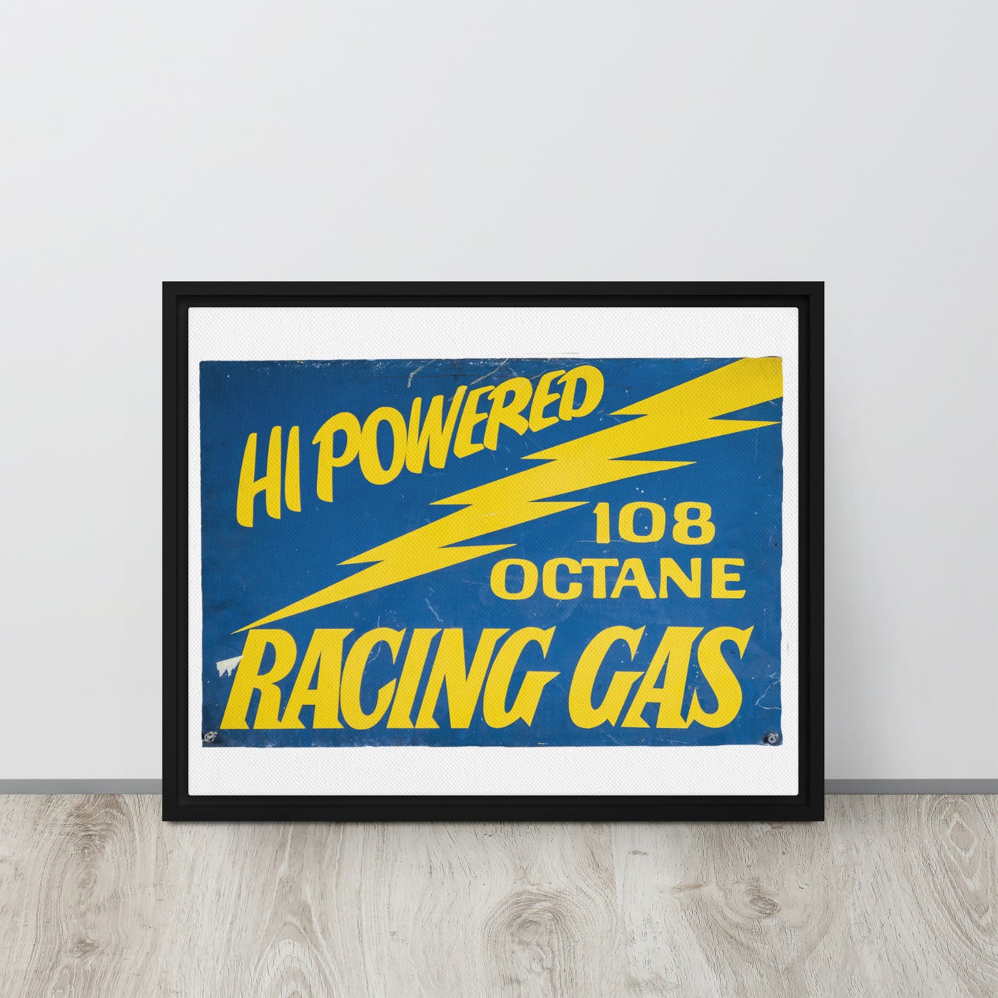 Vintage Racing Gas 108 Octane Porcelain Style Framed canvas