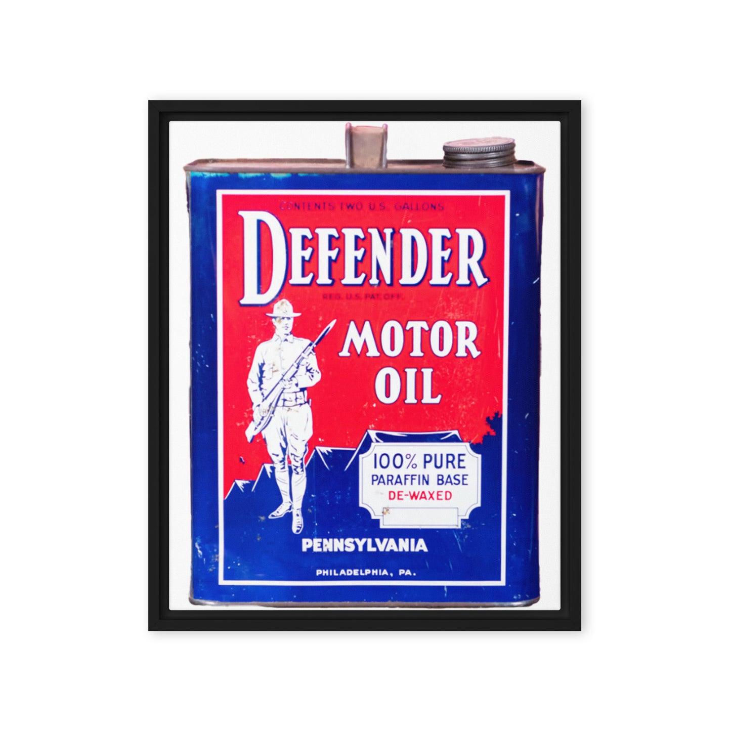 Vintage Defender Oil Steel Can Design Framed canvas