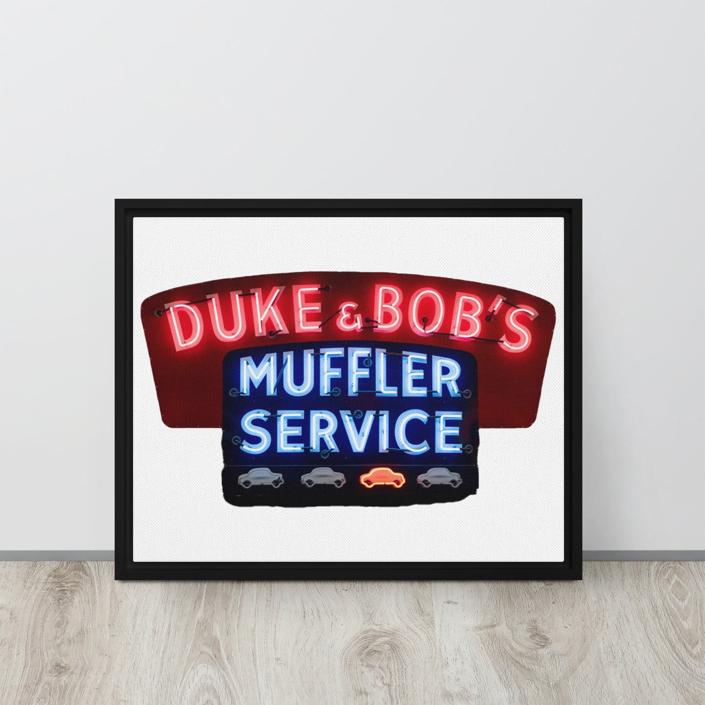 Duke + Bob Retro Neon Style Framed canvas