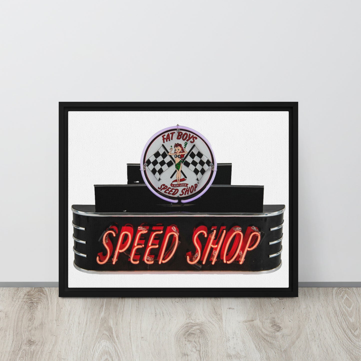 Vintage Neon Speed Shop Sign Framed canvas