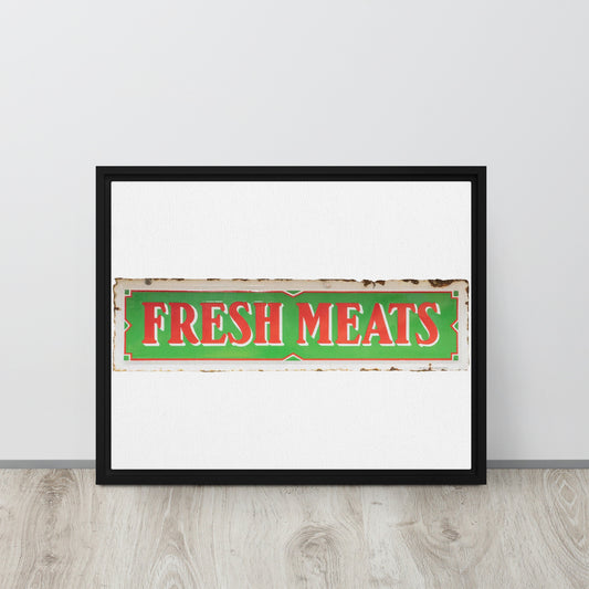 Vintage Fresh Meat Sign Porcelain Style Framed canvas