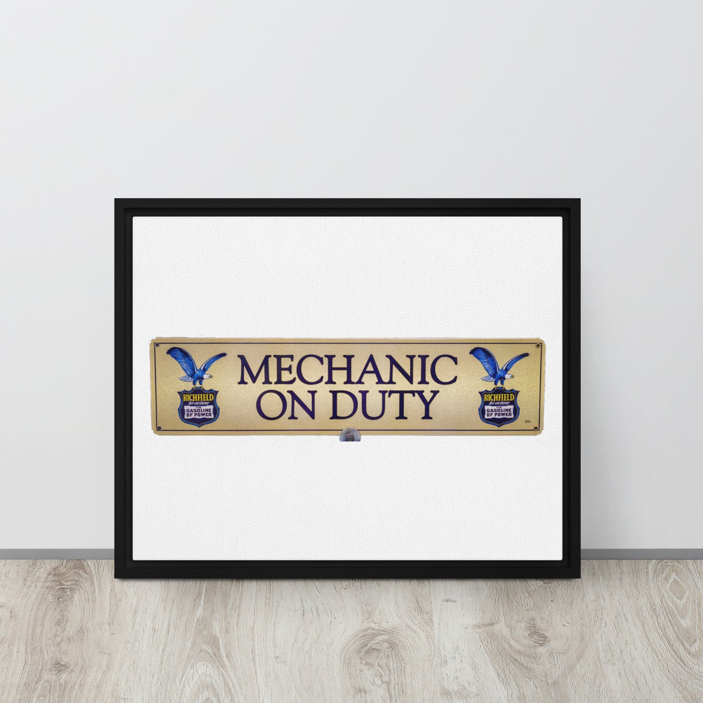 Retro Mechanic On Duty Sign Framed canvas