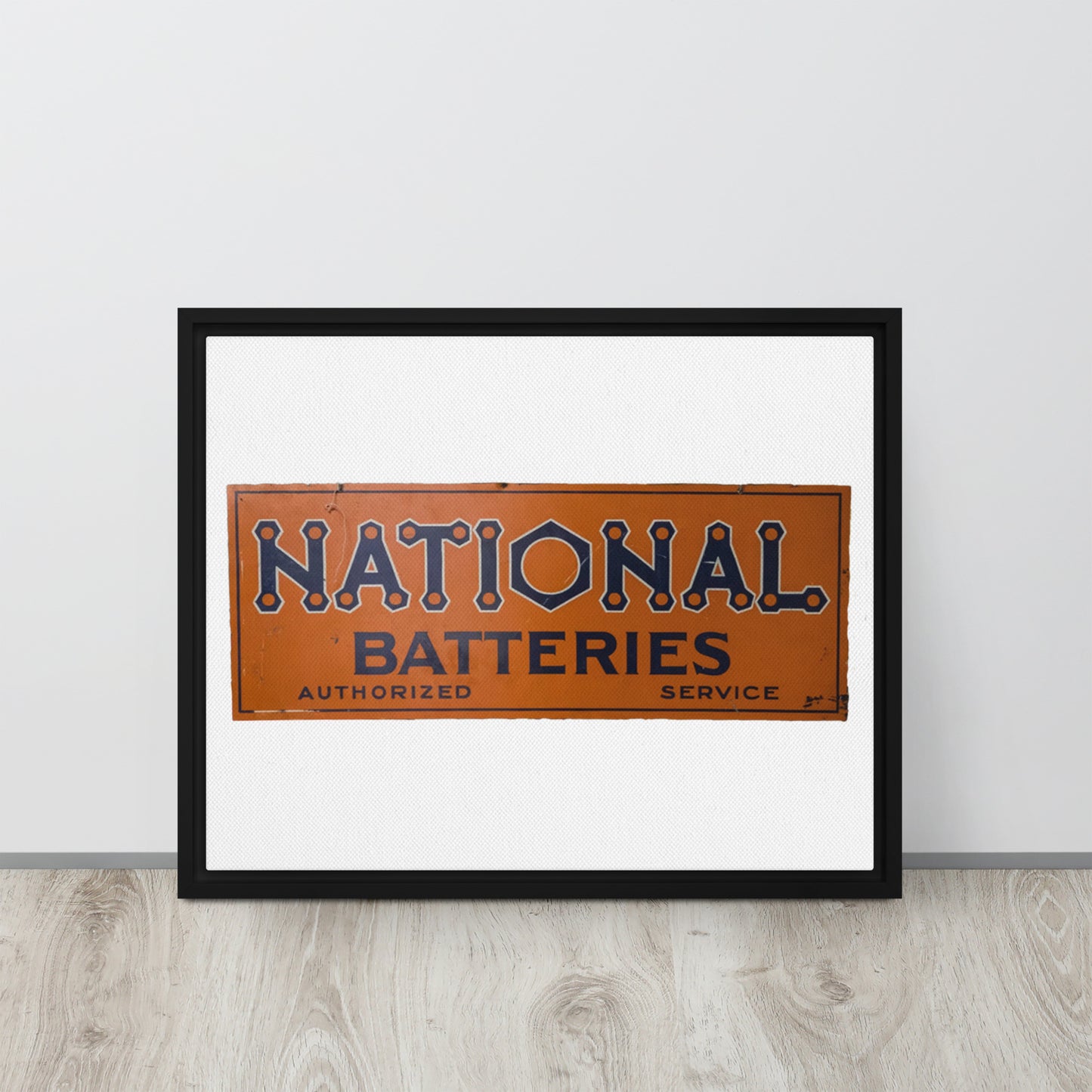 Retro National Battery Sign Patina Style Framed canvas