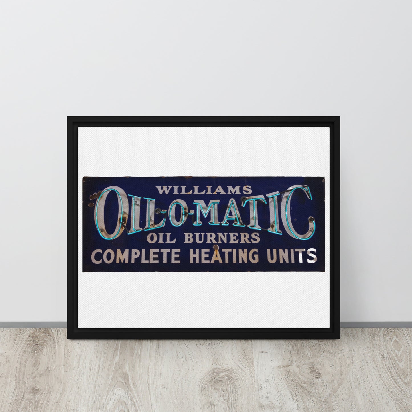 Vintage Oil O Matic Heating Neon Style Framed canvas