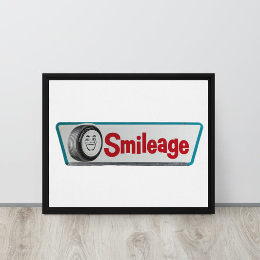 Retro Smileage Tire Sign Framed canvas