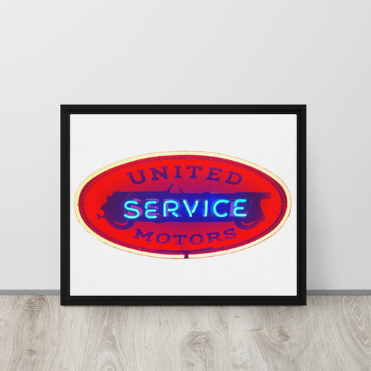 Vintage United Service Motor Neon Style Lit Framed canvas