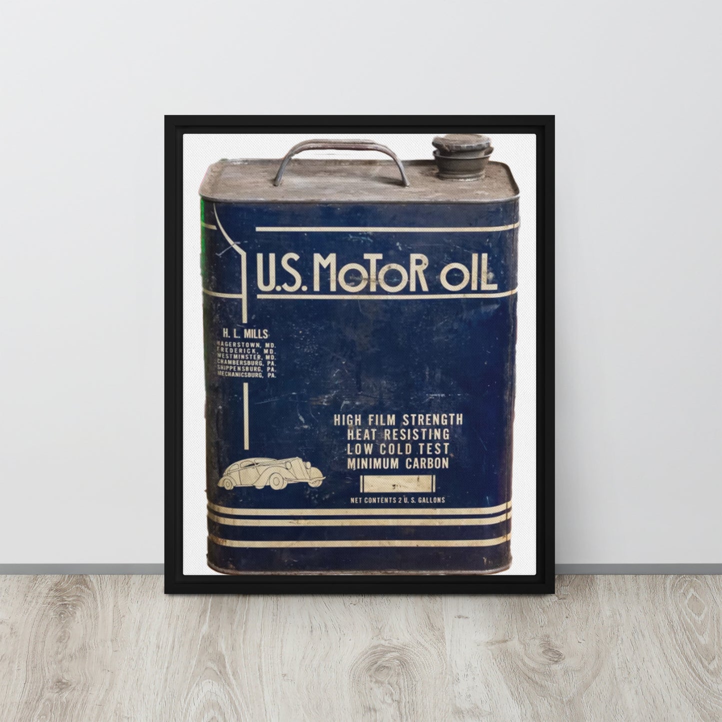 Vintage US Motor Oil Steel Gallon Style Framed canvas