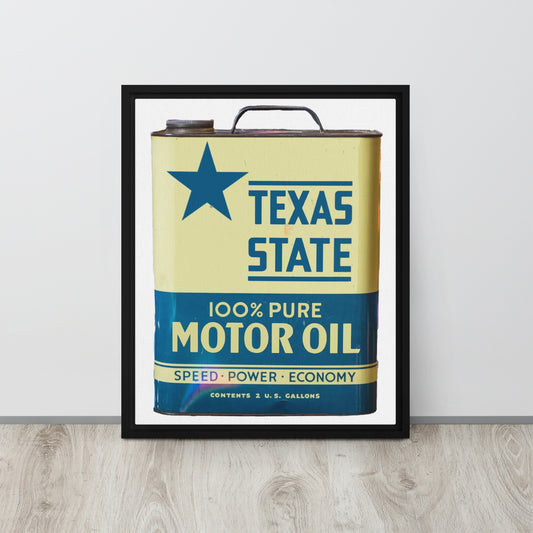 Vintage Texas Motor Oil Can Gallon Design Framed canvas